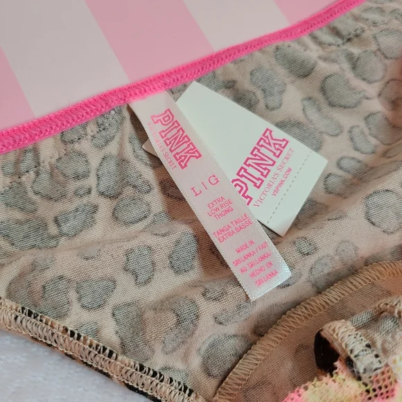 Y2K VS PINK Classic Cotton Lace Back Extra Low Rise Thong Panty Size Lg - Picture 4 of 5